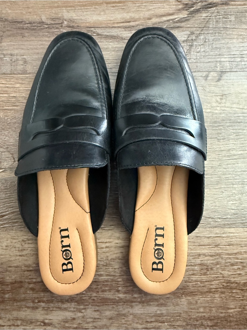 Born Black Leather Slip-On Penny Mule